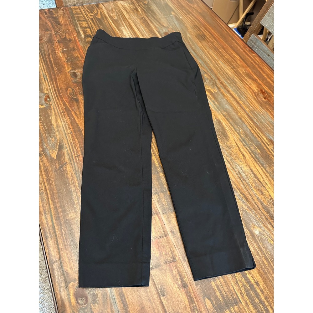 Chico's‎ Perfect Stretch Ankle Pants Black Career Dress Slit Hem Size 0 32"